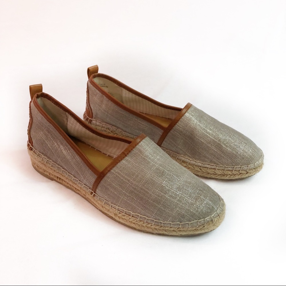 G.H. Bass silver espadrille slip on brown shoes 8M